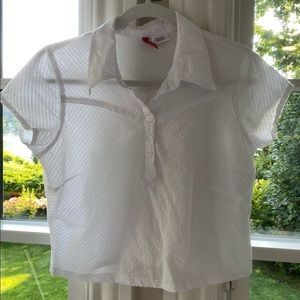 White Gingham Patterned Collared Shirt